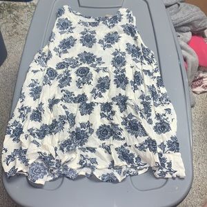 Whiteish Cream and navy floral blouse